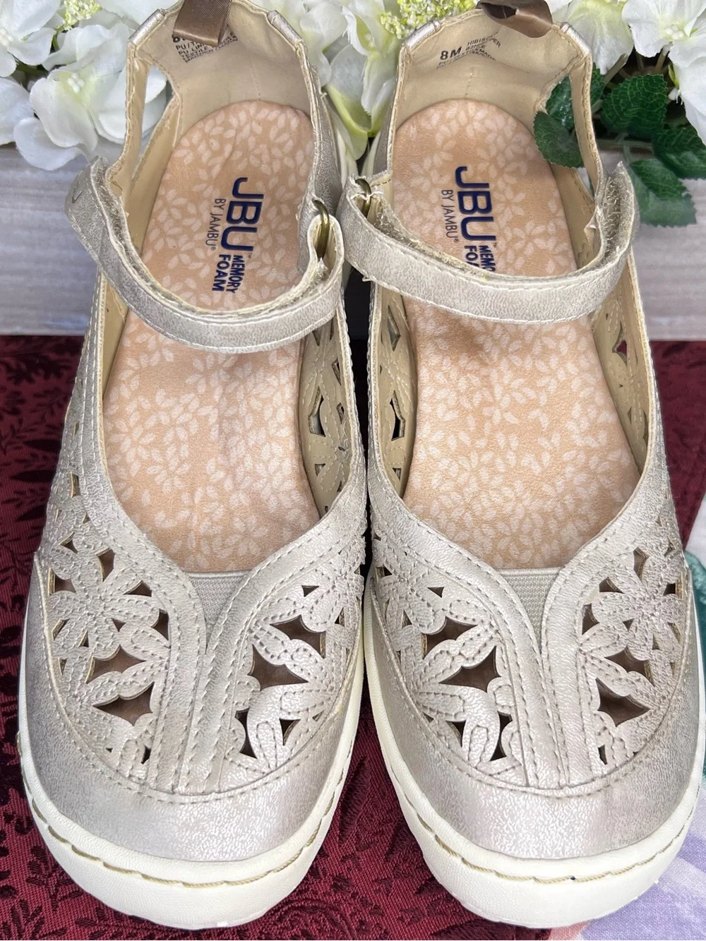 JBU Women's Metallic Champagne Mary Jane Flats